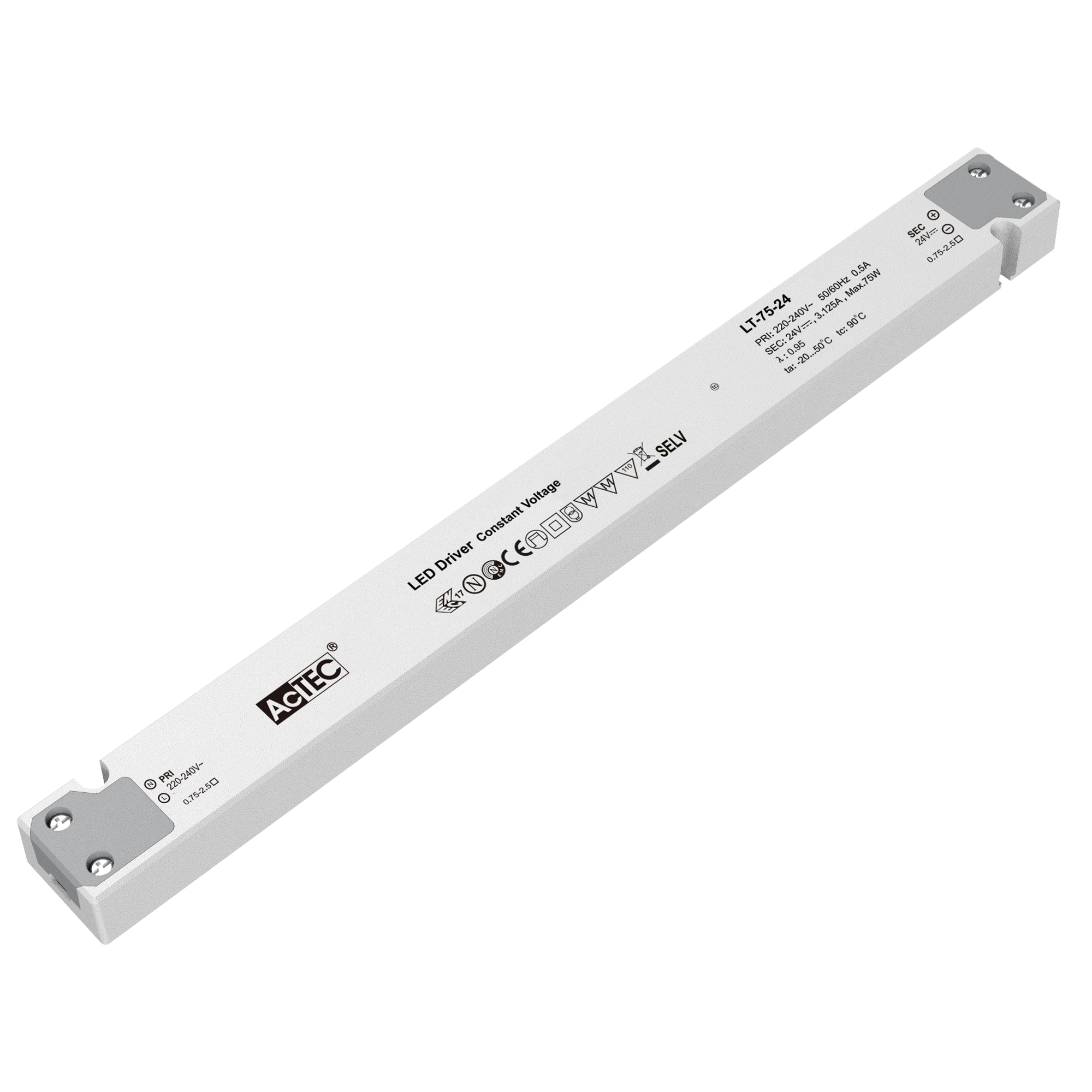 75W dimmable DALI2 driver Output 24VDC 0 - 3.125A Input 220 ~ 240V AC - INTEC