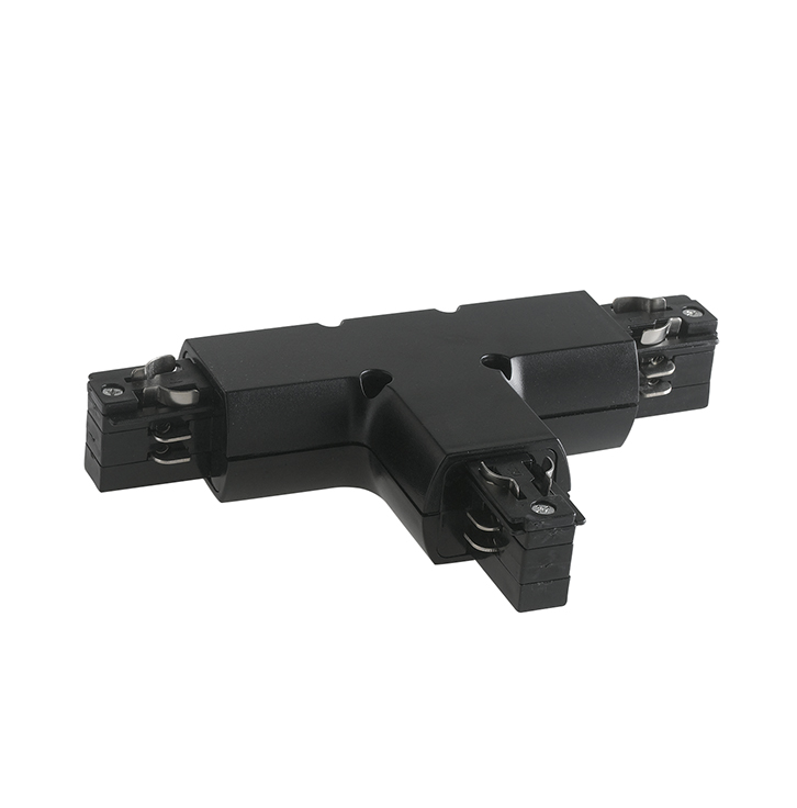 Black left T connector for guide tracks input L N + earth wire for three-phase circuit - Intec