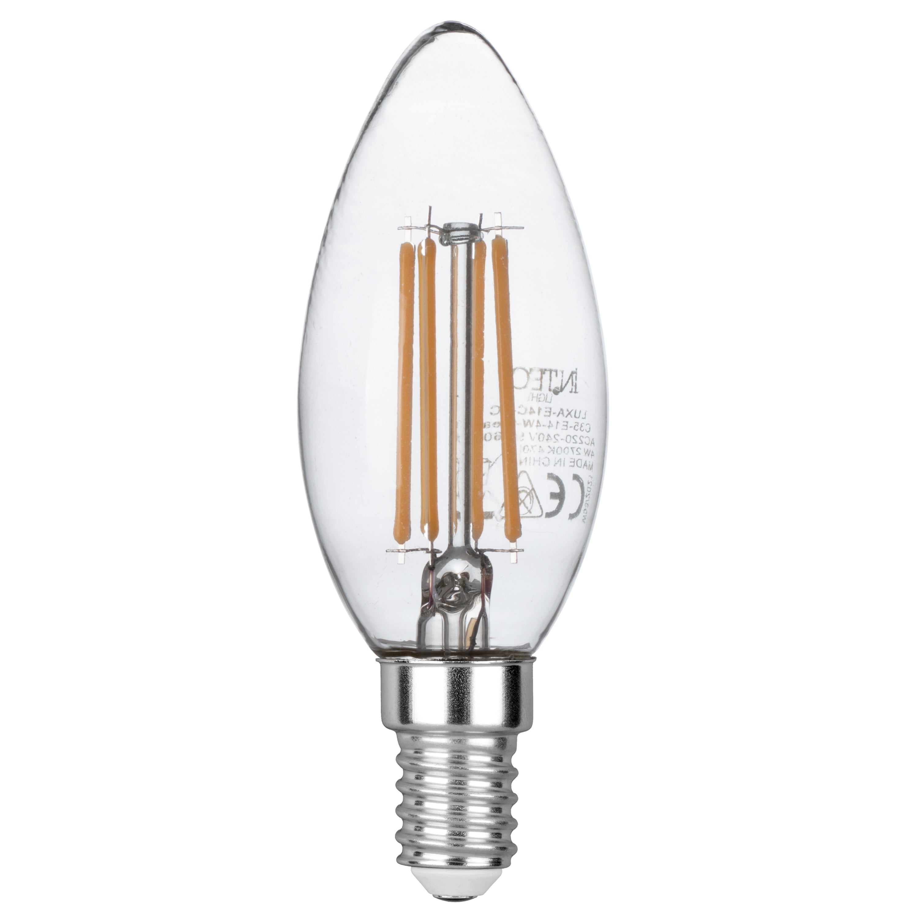 LED bulb E14 transparent Candle COB filament 4W 470lm 6500K - Intec bulbs