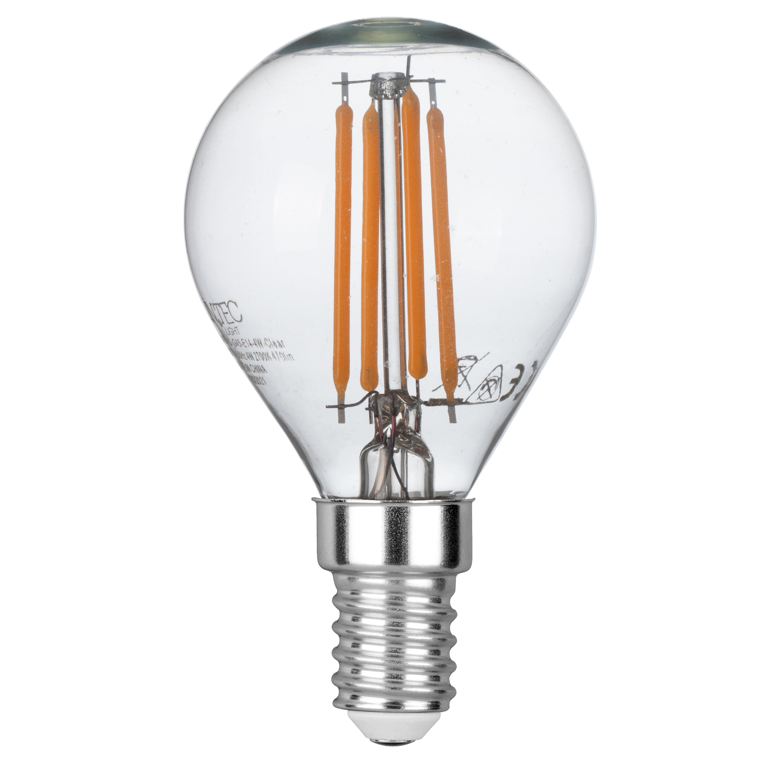 LED bulb E14 Globe G45 transparent COB filament 4W 470lm 2700K - Intec bulbs