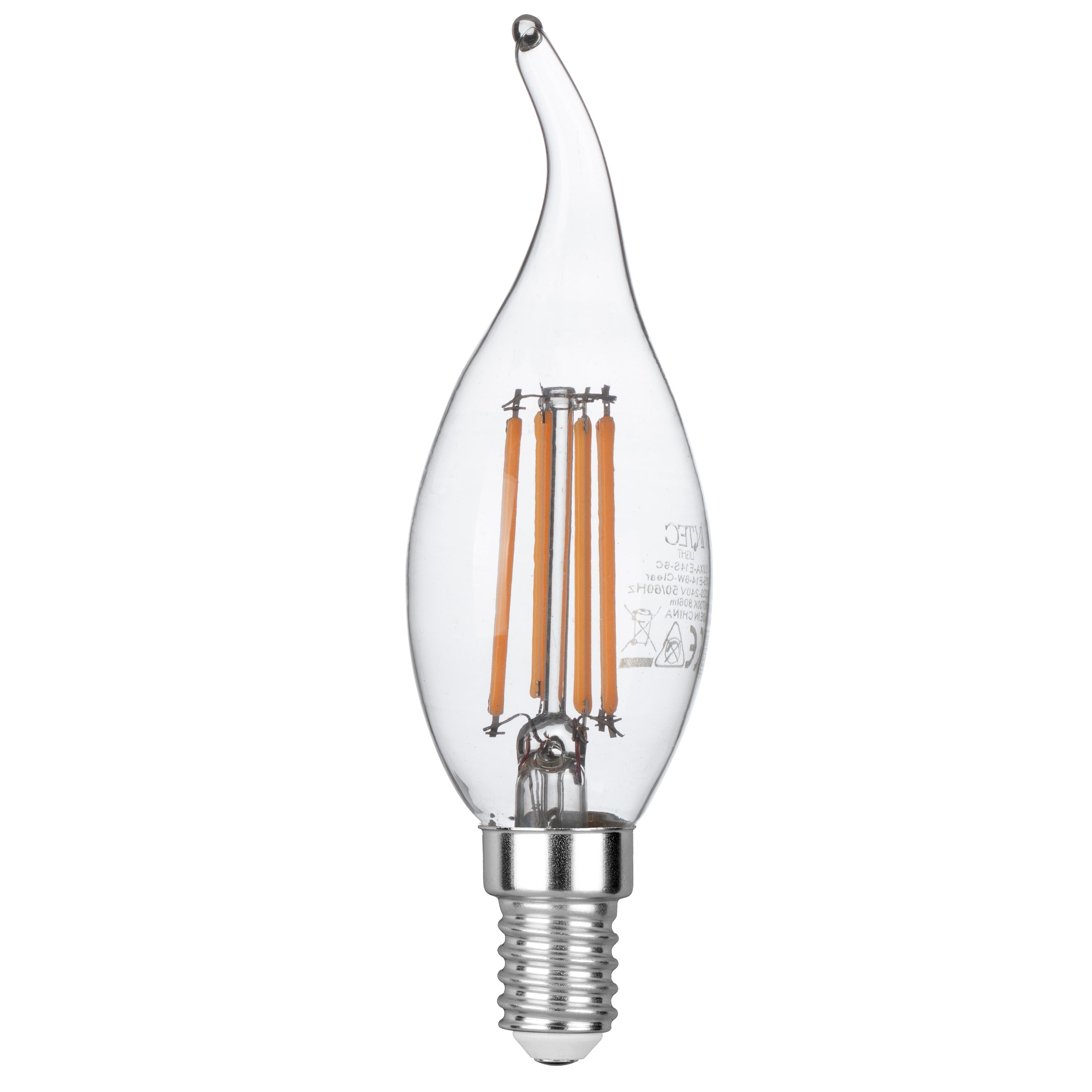 LED bulb E14 Curved Candle transparent COB filament 6W 806lm 2700K - Intec bulbs