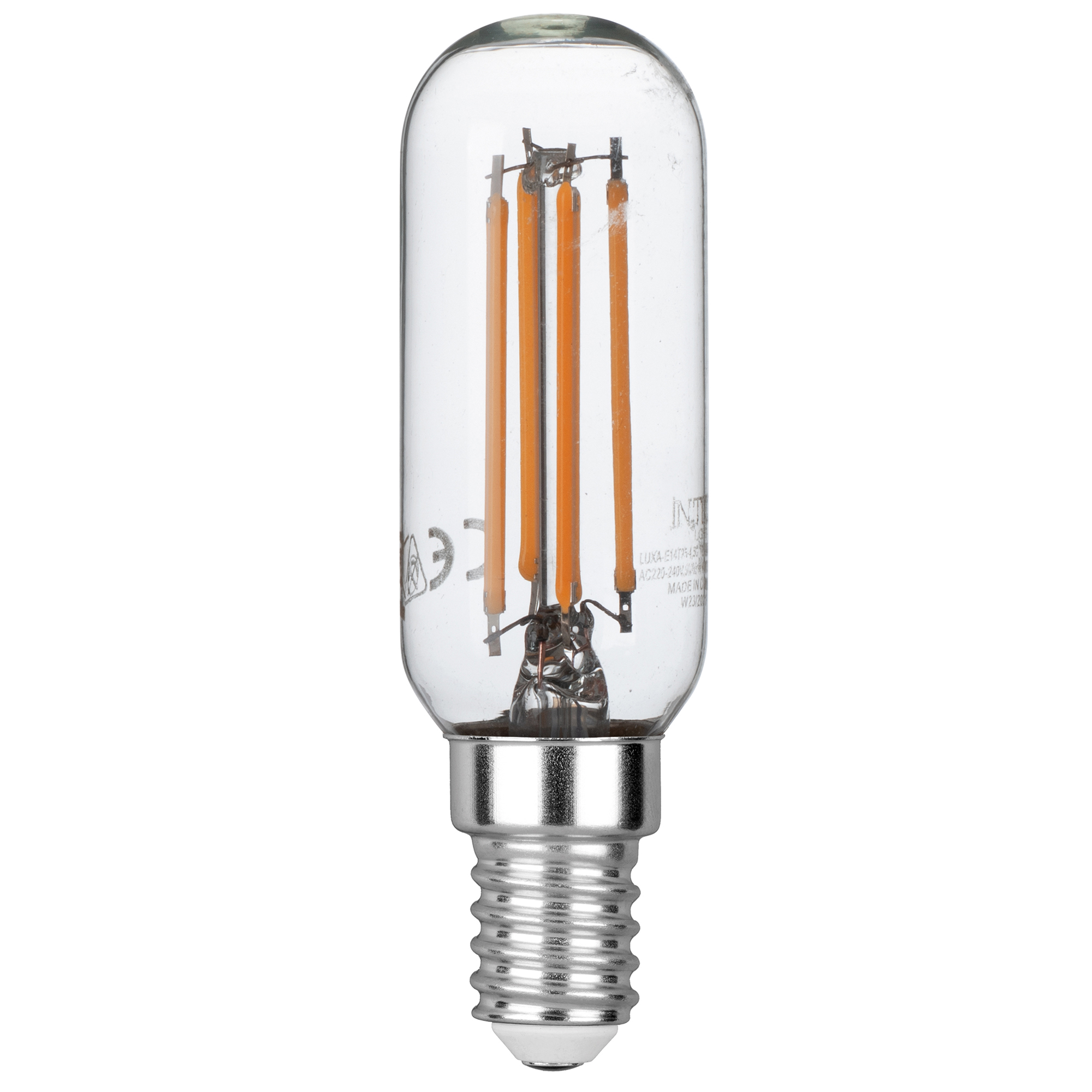LED bulb E14 Tubular T25 transparent COB filament 4.5W 470lm 2700K - Intec bulbs