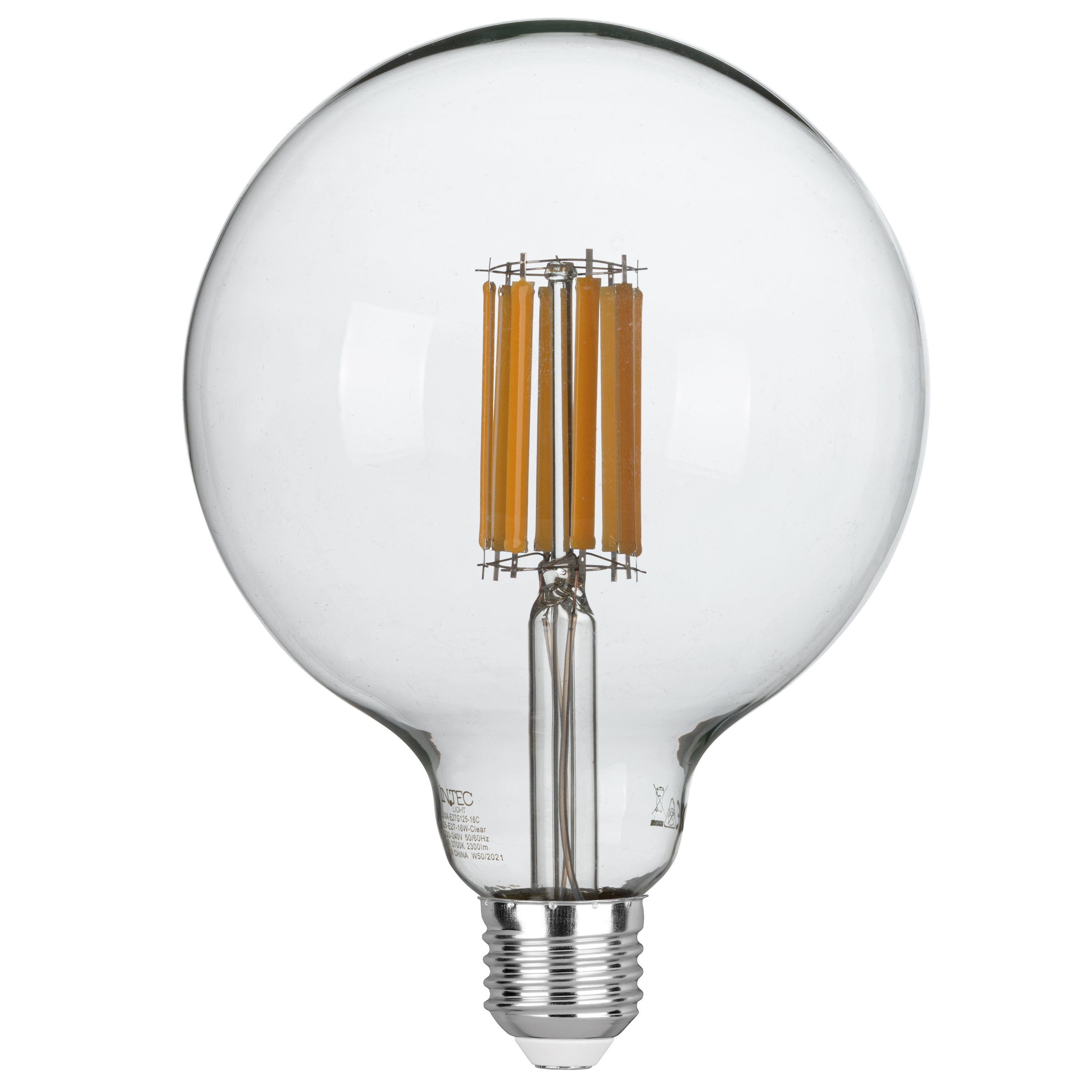 LED bulb E27 Globe G125 transparent COB filament 16W 2300lm 6500K - Intec bulbs